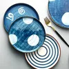 Plates Nordic Style Hand Painted Ceramic Plate 8 Inch 10 Blue Patterned Round Dessert Dishes Dinner Japanese Tableware