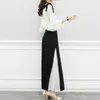 Arbetsklänningar 2023 Summer Set Fashion Wide Leg Pants Chiffon Suit Two Piece Women flare blus och kjolbyxdräkter