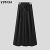 Women's Pants & Capris Summer High Waist Wide Leg Long VONDA 2023 Women Belted Palazzo Sweatpants Pantalon Loose Trousers S-Women's