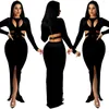 Casual Dresses Ufoa Autumn Winter 2023 Sexy Solid Color Women's Long Sleeve Hollow-out Button Slit Dress Ladies Party Night Club Tight