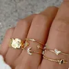 Cluster Anneaux Boho Vintage Cristal Doré Étoile Lune Bague Ensemble Mode Femme Géométrique Noeud Noeud Ouvert Rond Charme Bijoux De Mariage GiftClu