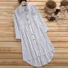 Kvinnors blusar skjortor Casual Cotton Linen Office Work Top Höst 2023 Stripe V-Ncek Oregelbundna Blusas Mujer Tunicwomens Eldd2