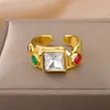Anéis de casamento anel quadrado de zircão de luxo para mulheres aço inoxidável cor de ouro largo de bread bead partido bijoux femme