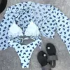 Kvinnors badkläder tredelar nät Lång ärm Bikini Kvinnor 2023 Summer Butterfly Printed Brasiliansk baddräkt Kvinnlig bandage Biquini Set