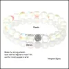 Lien Chaîne De Mode Colorf Moonstone Glitter Bracelet En Cristal Pour Les Femmes Élastique Réglable Forme Ronde Lâche Perle Chanceux Jewerly Cadeau Dh74P