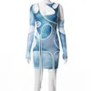 Casual Dresses 2023 Summer Fashion Tie Dye Long-Sleeved Hollow Out Dress Sexig Cut Stitching Flowing Night Club kjolar