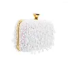 Kvällspåsar Lady Tassels Clutch Bag Glitter Sequined Beading Pearl Brodery Crystal för årlig konferens specialevenemang