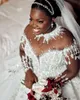 Abiti da sposa 2023 Ball Gown Luxury Jewel Neck Perline di cristallo Illusion Maniche lunghe Tulle Dubai Arabo Sposa Abiti da sposa Taglie forti