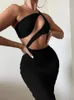 Casual Dresses High Quality Women's 2023 Ankomster Summer Bodycon Dress Cut Out One Shoulder Sexy Celebrity Club Party Dress Casual