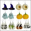 Dangle Chandelier Halloween Leather Earrings For Women Water Drop Pumpkin Ghost Hand Hat Skl Bat Lantern Doublesided Printed Deliv Dhsh0