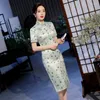 Etnische kleding fzslcyiyi Chinese traditionele vrouw dagelijkse bloem geprinte cheongsam elegante slanke satijnlengte qipao oversize 4xl