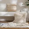 Yastık Dunxdeco Yumuşak Keten Renk Püskül Kapak Dekoratif Kılıf Vintage Basit İskandinav Geometrik Jacquard Kanepe Koussin