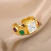 Pierścionki ślubne luksus cyrkon kwadratowy pierścionek dla kobiet ze stali nierdzewnej złoty kolor broadside imprezowy prezent biżuterii bijoux femme