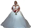 2023 Robe De Bal Robes De Mariée De Luxe Jewel Neck Cristal Perles Illusion Manches Longues Tulle Dubaï Arabe Mariée Robes De Mariée Plus La Taille