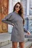 Casual Kleider Frauen Lange Hülse O-ansatz Elegante Einfarbig Lose Taste Sexy Paket Hüfte Mini Kleid Sweatshirt Herbst Streetwear