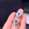 Küme halkaları kalp tarzı moda şeffaf gökyüzü mavi topaz yüzüğü kadınlar için gerçek 925 gümüş doğal mücevher doğum taşı renk hediye