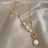 Hanger kettingen Shangzhihua premium barokke parelgouden ketting voor vrouwen Koreaanse mode sieraden sexy meisjes sleutelbeen ketting