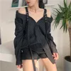 Blouses pour femmes Chemises 2023 Personnalité de la mode Sangle noire Bande verticale Épaule à manches longues Chemise Chemisier Femme Robe YE2