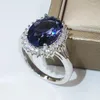 Anneaux De Mariage Vintage Femme Bleu Cristal Amour Anneau Classique Argent Couleur De Luxe De Mariée Ovale De Fiançailles Pour Les Femmes De Mariage Rita22