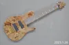 Lvybest Natural Wood 6 Strings Electric Bass Guitar with Gold Hardware Neck Through Body Burl Veneer Provide Custom Service