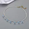 Choker Summer Boho Cute Blue Flower Beadeds Charm Necklace Statement Short For Women Bohemia Clavicle Beach Jewelry