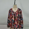 Women's Blouses Women's Floral Print Loose Spirng Casual V Neck Full Sleeve Ladies Jumper Tops Vintage Oversize Female Blouse