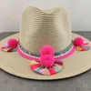 Breda brim hattar boho stil sol hatt floppy sommar för kvinnor strand panama halm kupol blommor femme skugga eger22