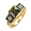 Anneaux de mariage Bague en pierre carrée Olive Vert Cristal Zircon Pour Femmes Bijoux Vintage Mode Jaune Or Août Pierre de Naissance