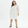 Casual Dresses 2023 Large Size Women's Fashion Dress 9XL150KG 8XL 7XL 6XL Loose One-Line Neck Long Sleeve Lace Solid Color Hollow