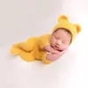 Souvenirs 0-1 mois bébé garçon fille ours body tenue né accessoires de photographie tricoté vison cheveux barboteuse accessoires de photographie 230114