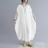 Casual klänningar Kort ärm Cotton Satin Summer O-Neck för kvinnor 2023 Strand Solid Loose Long Fashion Dress Elegant ClothingCasual