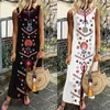 Casual Dresses Women Dress Boho Floral Print Sleeveless Summer Party Long Maxi Elegant Lady Holdiay Beach Sundress Split Female Clothing