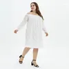 Casual Dresses 2023 Large Size Women's Fashion Dress 9XL150KG 8XL 7XL 6XL Loose One-Line Neck Long Sleeve Lace Solid Color Hollow