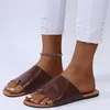 Tofflor kvinnor damer casual flip flop slip på läder glider platt skor sommarstrand plus storlek mujer d10#