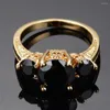 Wedding Rings Vintage Female Black Crystal Stone Jewelry Yellow Gold Color For Women Promise Bride Round Engagement Ring