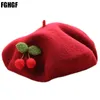 Bérets Solide Mignon Cerise Béret Femmes Basque Français Artiste Laine Stretch Slouch Cap Top Chapeau Automne Hiver Bonnets Chapeau1