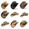 Berets Leather Western Cowboy Hat For Men Fedora Gentleman Dad Sombrero Hombre Jazz Caps Size 58-59CM Drop Elob22