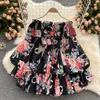 Vestidos casuais Tubo de verão Top Top Ruffle Dress One Word Collar temperamento reduz a idade mulher curta chiffon slim 2023