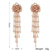 Ciondola gli orecchini Fahion Pink Flower Statement Drop Donna Gioielli Etnici Vintage Handmade Champagne Bead Long Nappa Commercio all'ingrosso