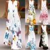 Gonne Abiti lunghi senza maniche estivi Donna Fiori vintage Stampati Abito lungo bohémien Abito femminile Elegante scollo a V Vestito estivo da spiaggia Gonne