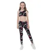 Kläder sätter barnflickor sport kostym kamouflage träning gymnastik kläder tank skörd med byxor leggings set för yoga balettdans