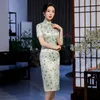 Ropa étnica FZSLCYIYI Mujer tradicional china Flor diaria Impreso Cheongsam Elegante Satén Delgado Hasta la rodilla Qipao Oversize 4XL