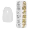 Nail Gel 500st Acrylic False Tips 10 Storlekar-Transparent 1Box Star Month och Silver Metal Shell 3D Studs 07