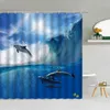シャワーカーテン海洋動物の風景カーテンかわいいイルカウェーブブルーシービューバスルーム装飾バススクリーン防水ファブリックフック