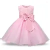 Abiti da ragazza Vestito da battesimo da principessa nata per la prima festa di compleanno del bambino Abito da battesimo in tessuto di tulle con fiocco