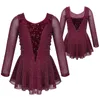 Vêtements de scène enfants filles brillant extensible manches longues argent paillettes robe épissure Figure patinage sur glace rouleau Ballet danse justaucorps