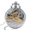 Relógios de bolso Retro Locomotive Motor Pattern Quartz Assista Bronze steampunk colar Pingente Chain Presente Colecionável para Homens Mulheres