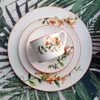 Plates Campsis Grandiflora China Bone Dinner Plate Set Coffee Cup Steak Dish Soup Disc Charger Porcelain Tableware