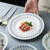 Piatti Piatto da pranzo nordico a foglia verde con bordo dorato Decorativo per insalata da colazione, dessert in ceramica per stoviglie per feste di matrimonio