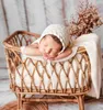 Keepsakes born Pography Props Basket Vintage Rattan Baby Bed Weaving Baskets Wooden Crib for Bebe Po Shoot Po Furniture 230114